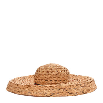 GUCCI Straw Grosgrain Wide Brim Hat M Gold
