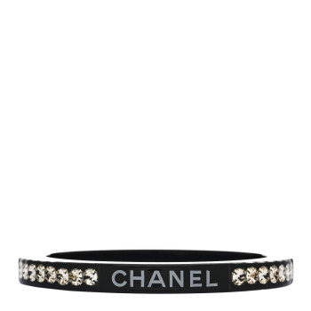 CHANEL Resin Crystal Logo Bangle Bracelet Black