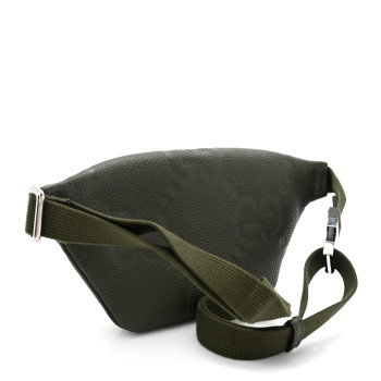 GUCCI Piuma Calfskin Jumbo GG Embossed Small Belt Bag Dark Green