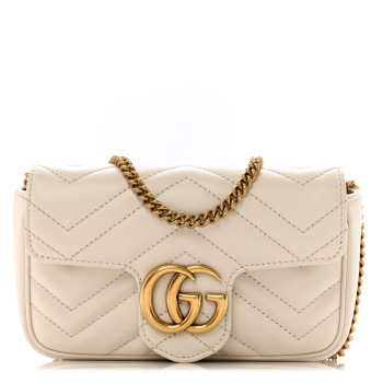 GUCCI Calfskin Matelasse Super Mini GG Marmont Shoulder Bag White