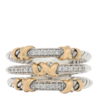 DAVID YURMAN Sterling Silver 18K Yellow Gold Diamond Petite Helena Wrap Three Row Ring 54 6.75