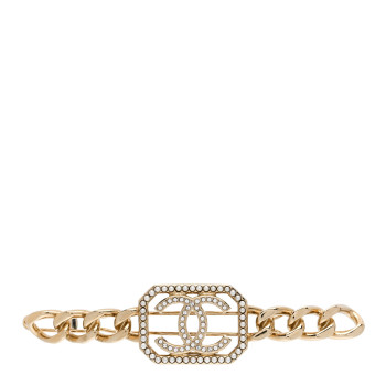 CHANEL Crystal Chain CC Vendome Hair Clip Barrette Gold