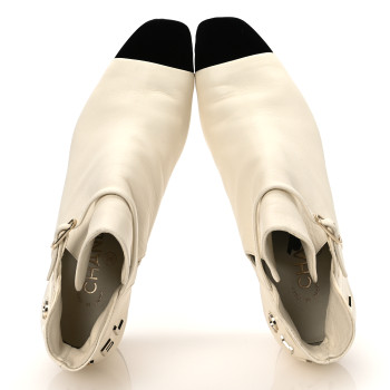 CHANEL Lambskin Velvet Cap Toe Short Ankle Boots 37 White