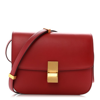 CELINE Box Calfskin Medium Classic Box Flap Bag Red