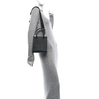 PRADA Saffiano Lux Embossed Logo Mini Shoulder Bag Black