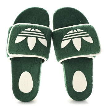 GUCCI X ADIDAS Terry Cloth Trefoil GG Monogram Mens Platform Sandals 44 Green