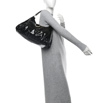 GUCCI Patent Large D Ring Hobo Black