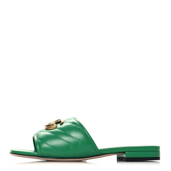 GUCCI Nappa Matelasse GG Marmont Flat Slide Sandals 36.5 New Shamarock