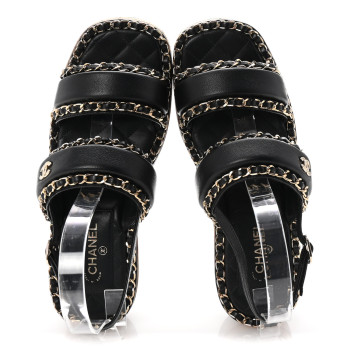 CHANEL Lambskin Cork Chain Sandals 36 Black