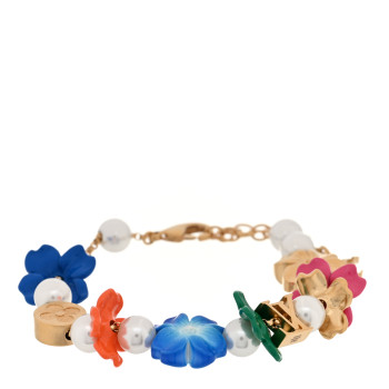 LOUIS VUITTON Metal Glass Pearl Surfin Flower Bracelet Gold Multicolor