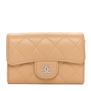 CHANEL Caviar Quilted Flap Card Holder Wallet Beige