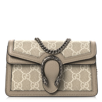 GUCCI GG Supreme Monogram Textured Dollar Calfskin Super Mini Dionysus Shoulder Bag Beige Mystic White Oatmeal