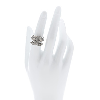 CHANEL Crystal CC Ring 52 6 Silver