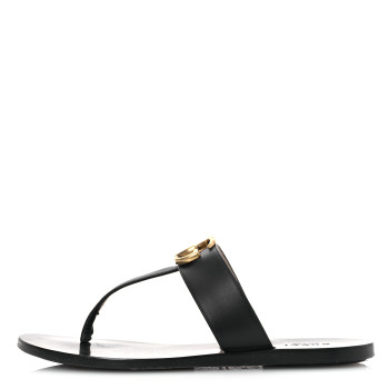 GUCCI Calfskin GG Marmont Thong Sandals 36.5 Black