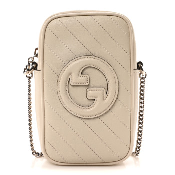 GUCCI Sakai Be Green Calfskin Diagonal Stitched Mini Blondie Vertical Shoulder Bag Mystic White