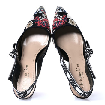 CHRISTIAN DIOR Canvas Embroidered Pop J'Adior Slingback 65mm Pumps 39 Black Multicolor