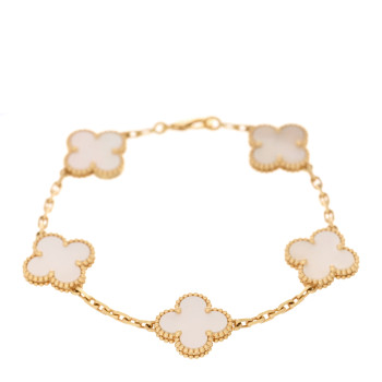 VAN CLEEF & ARPELS 18K Yellow Gold Mother of Pearl 5 Motifs Vintage Alhambra Bracelet
