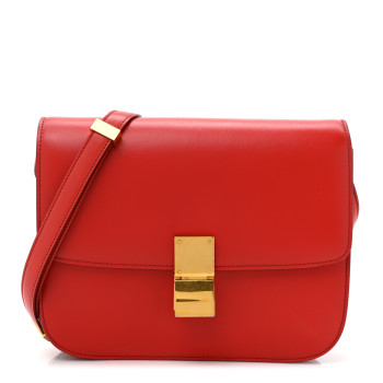 CELINE Calfskin Medium Classic Box Flap Bag Red CELINE Calfskin Medium Classic Box Flap Bag Red