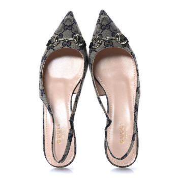 GUCCI Monogram Horsebit Womens Slingback Ballet Flat 36.5 Beige Blue