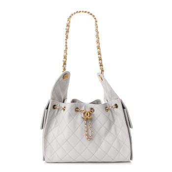 CHANEL Caviar Quilted Small Chanel 25 Handbag Light Grey