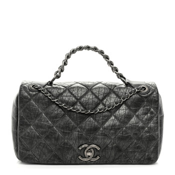 CHANEL Aged Calfskin Quilted Medium Pondichery Flap Dark Grey
