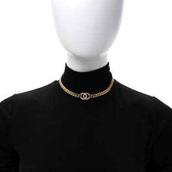 CHANEL Crystal Chain Link CC Choker Necklace Gold