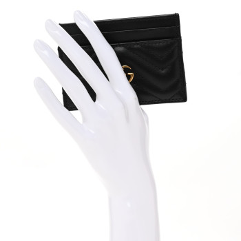 GUCCI Calfskin Matelasse GG Marmont Card Holder Black