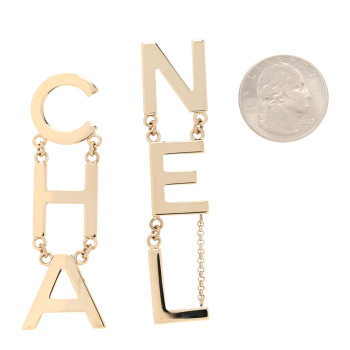 CHANEL Metal Cha-Nel Logo Drop Earrings Gold