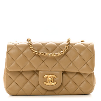 CHANEL Lambskin Quilted Mini Rectangular Pearl Crush Flap Dark Beige