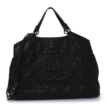 CHANEL Iridescent Calfskin Stitched CC Shopping Tote Black