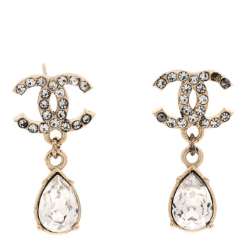 CHANEL Crystal CC Tear Drop Earrings Gold