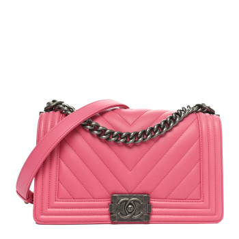 CHANEL Calfskin Chevron Quilted Medium Boy Flap Pink