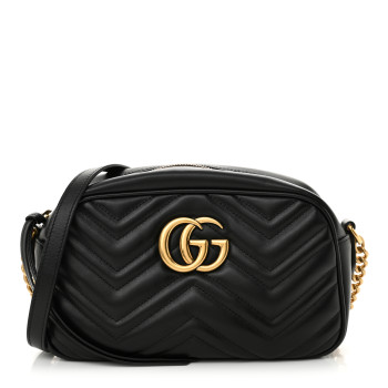 GUCCI Calfskin Matelasse Small GG Marmont Chain Shoulder Bag Black