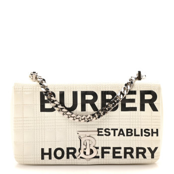BURBERRY Patent Quilted Horseferry Print Small Lola Bag White