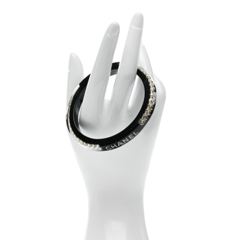 CHANEL Resin Crystal Logo Bangle Bracelet Black