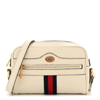 GUCCI Textured Dollar Calfskin Web Mini Ophidia Shoulder Bag Mystic White