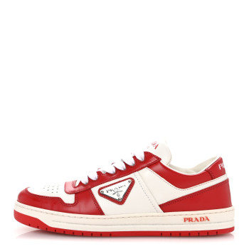 PRADA Vitello Sport Spazzolato Rois Triangle Logo Womens Downtown Low Top 30mm Sneakers 38.5 White Lacca