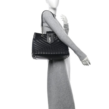 SAINT LAURENT Calfskin Y Quilted Monogram Large Loulou Shopper Black