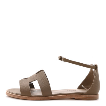 HERMES Epsom Santorini Sandals 37 Etoupe