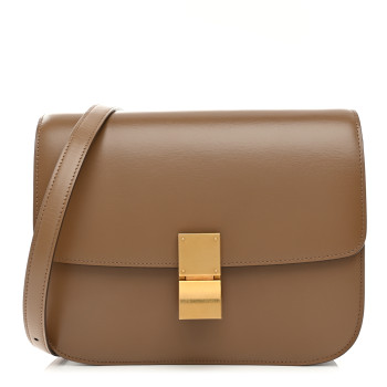 CELINE Box Calfskin Medium Classic Box Flap Bag Taupe