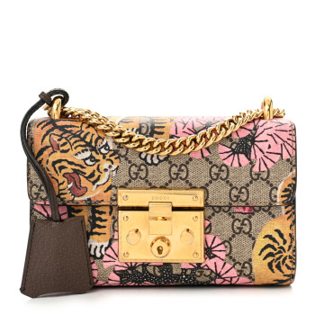 GUCCI GG Supreme Monogram Bengal Small Padlock Shoulder Bag Beige Pink