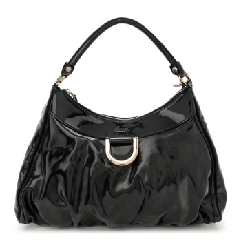 GUCCI Patent Large D Ring Hobo Black