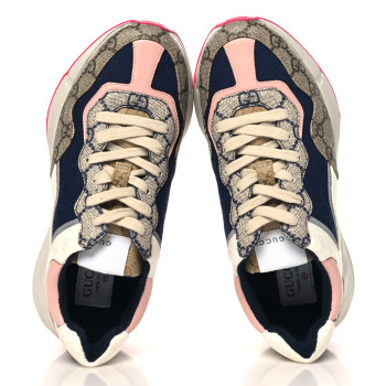 GUCCI GG Supreme Monogram Mix Monogram Womens Rhyton Sneakers 37.5 London Blue Beige Pale Pink