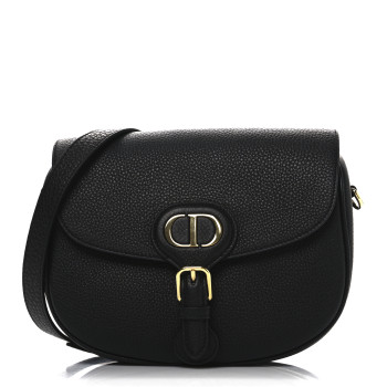 CHRISTIAN DIOR Grained Calfskin Medium Bobby Flap Black