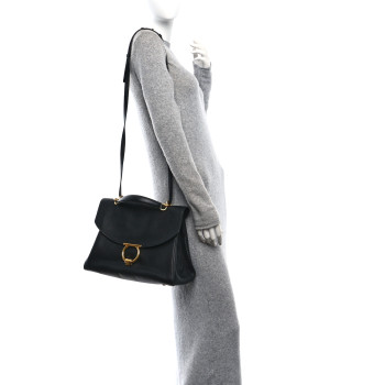 SALVATORE FERRAGAMO Calfskin Medium Margot Top Handle Satchel Black