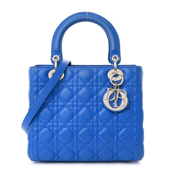 CHRISTIAN DIOR Lambskin Cannage Medium Lady Dior Blue