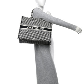 CHRISTIAN DIOR Canvas Houndstooth Embroidered Large Book Tote Black White