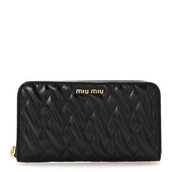 MIU MIU Vitello Shine Matelasse Zip Around Wallet Black