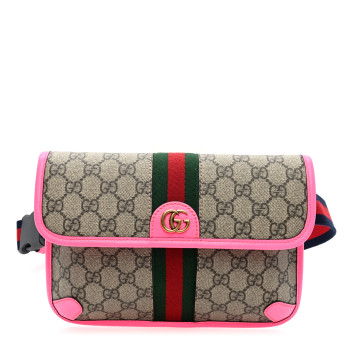 GUCCI GG Supreme Monogram Web Small Ophidia Belt Bag 100/40 Beige Ebony Fluorescent Fuchsia