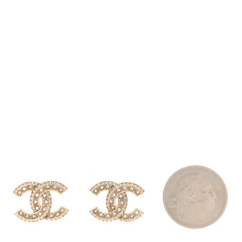 CHANEL Crystal Timeless CC Earrings Light Gold